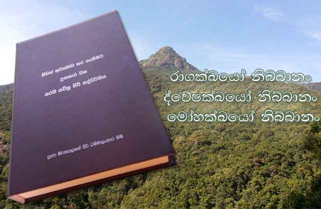 පරම සත්‍යය පෙන්වා දුන් බුද්ධ පුත්‍ර අති ගෞරවනීය මීවනපලානේ සිරි ධම්මාලංකාර ස්වාමින් වහන්සේ විසින් රචිත  'නිවන් දැකීමට උපකාරී වන්නේ පරම පවිත්‍ර සිරි සද්ධර්මයයි' ධර්ම පුස්ථකය